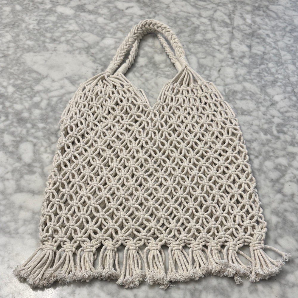 Chic Cream Macrame Tote Bag